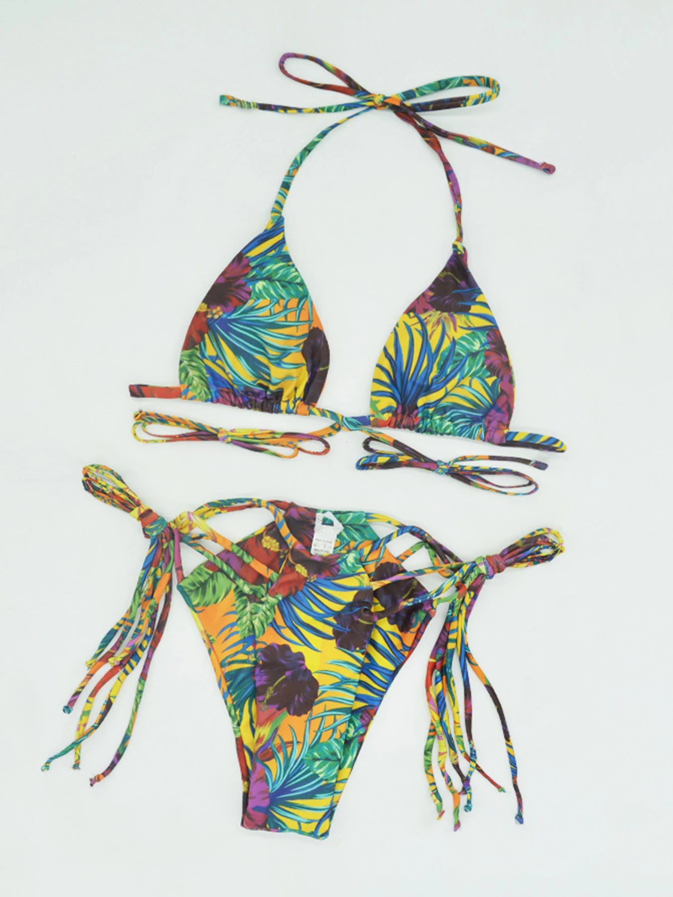 Bikini Estampado con Tiras — Conjunto Swimwear Bandage Low Waist para Mujer