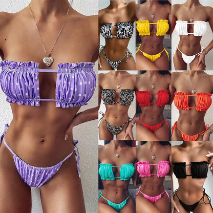 Bandeau Bikini Plisado — Conjunto Swimwear Mini Thong para Mujer