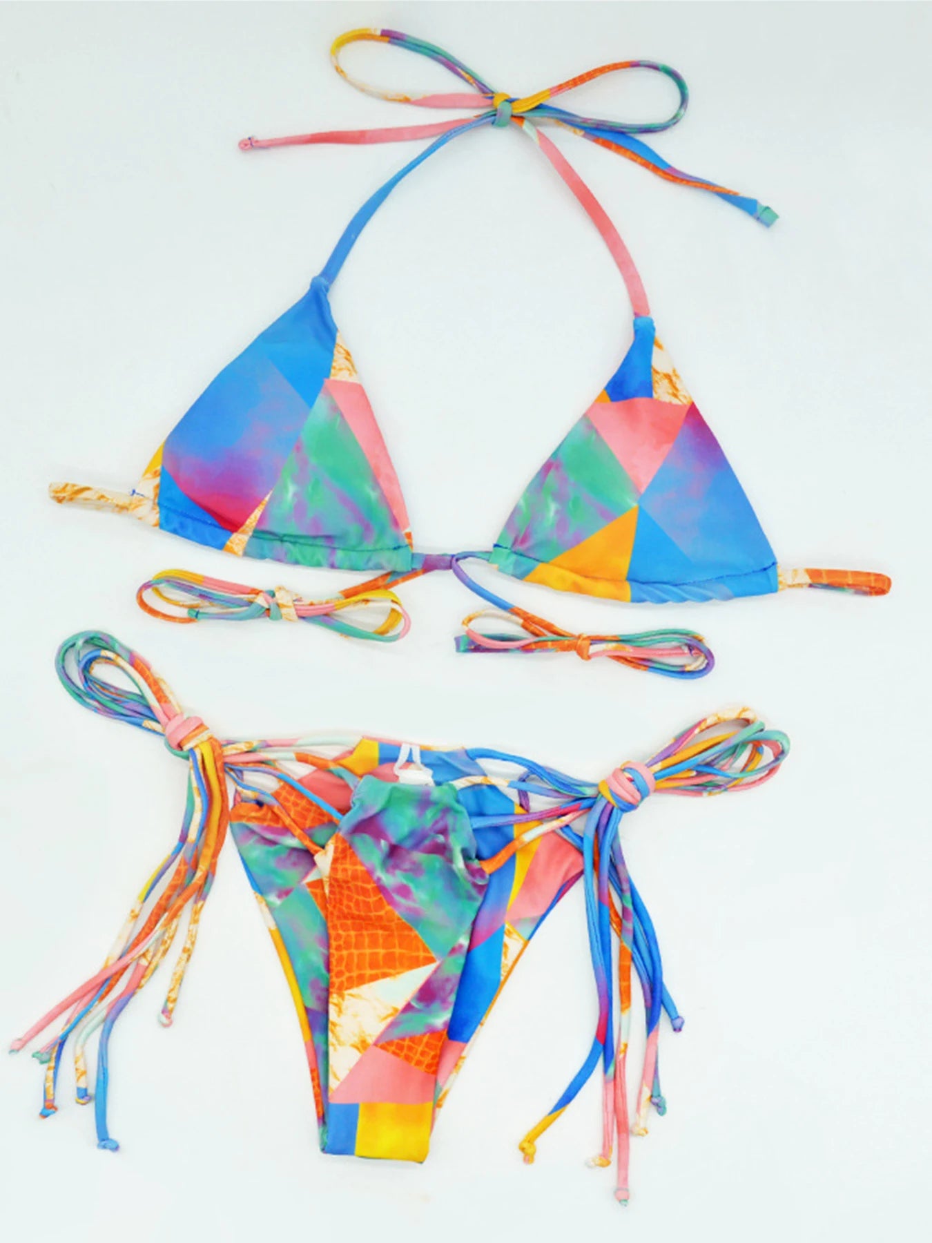 Bikini Estampado con Tiras — Conjunto Swimwear Bandage Low Waist para Mujer