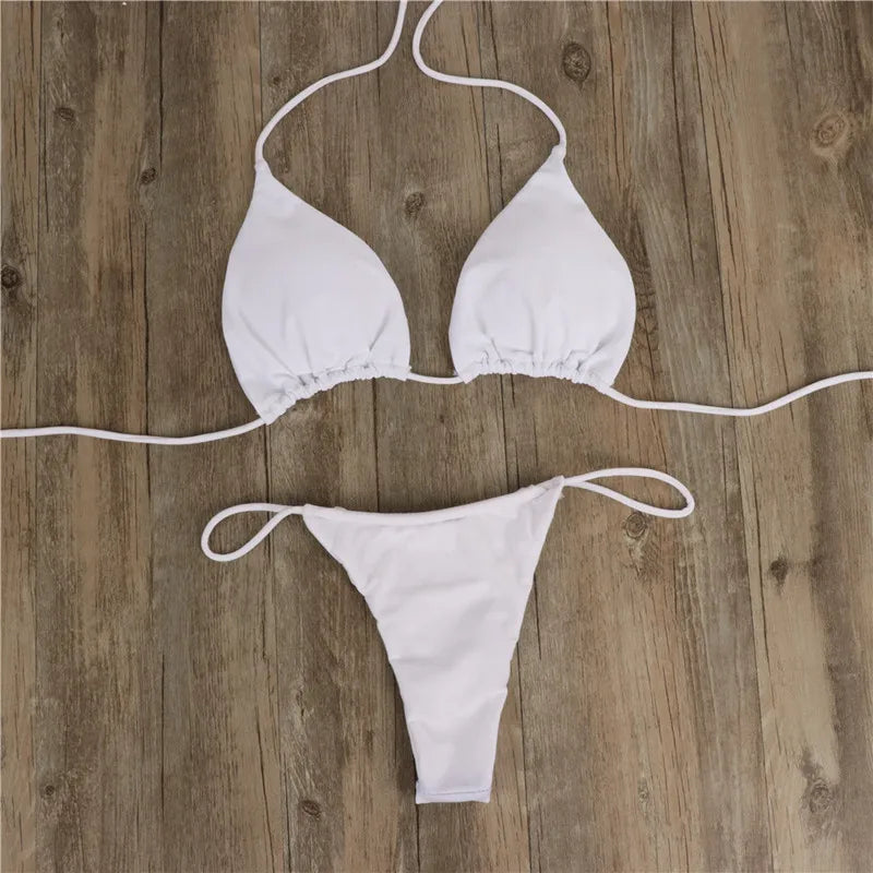 Bikini Conjunto Dos Piezas con Tiras Trenzadas — Bañador Sexy Talle Bajo para Mujer