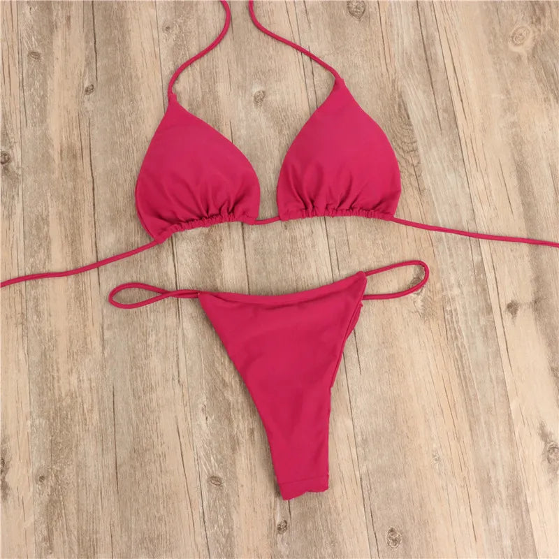 Bikini Conjunto Dos Piezas con Tiras Trenzadas — Bañador Sexy Talle Bajo para Mujer