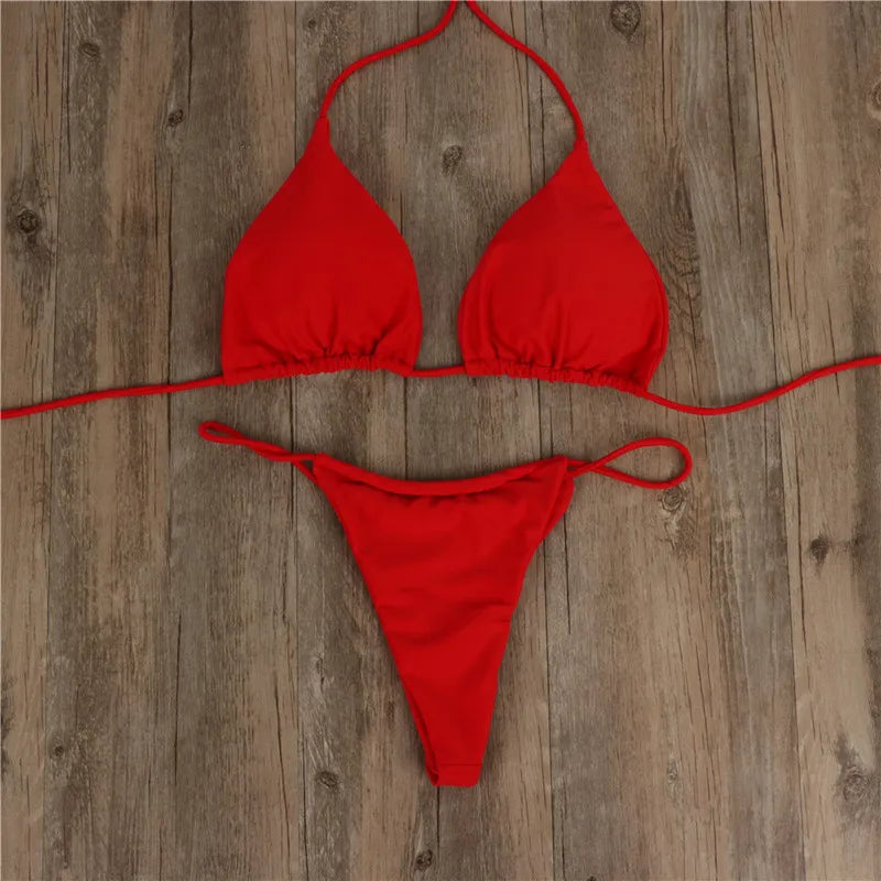 Bikini Conjunto Dos Piezas con Tiras Trenzadas — Bañador Sexy Talle Bajo para Mujer