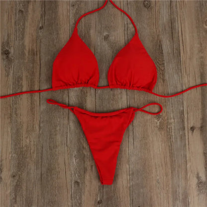 Bikini Conjunto Dos Piezas con Tiras Trenzadas — Bañador Sexy Talle Bajo para Mujer