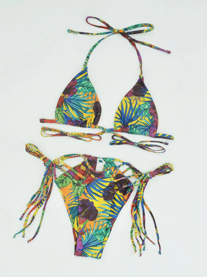Bikini Estampado con Tiras — Conjunto Swimwear Bandage Low Waist para Mujer