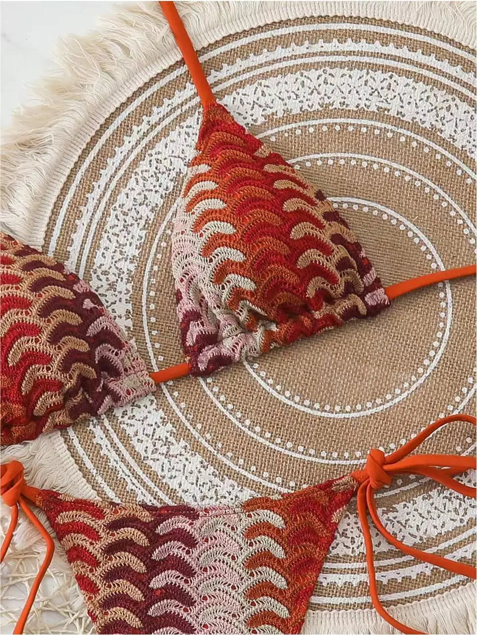 Bikini Bohemio Tres Piezas con Cubreplaya — Bañador Talle Alto para Mujer