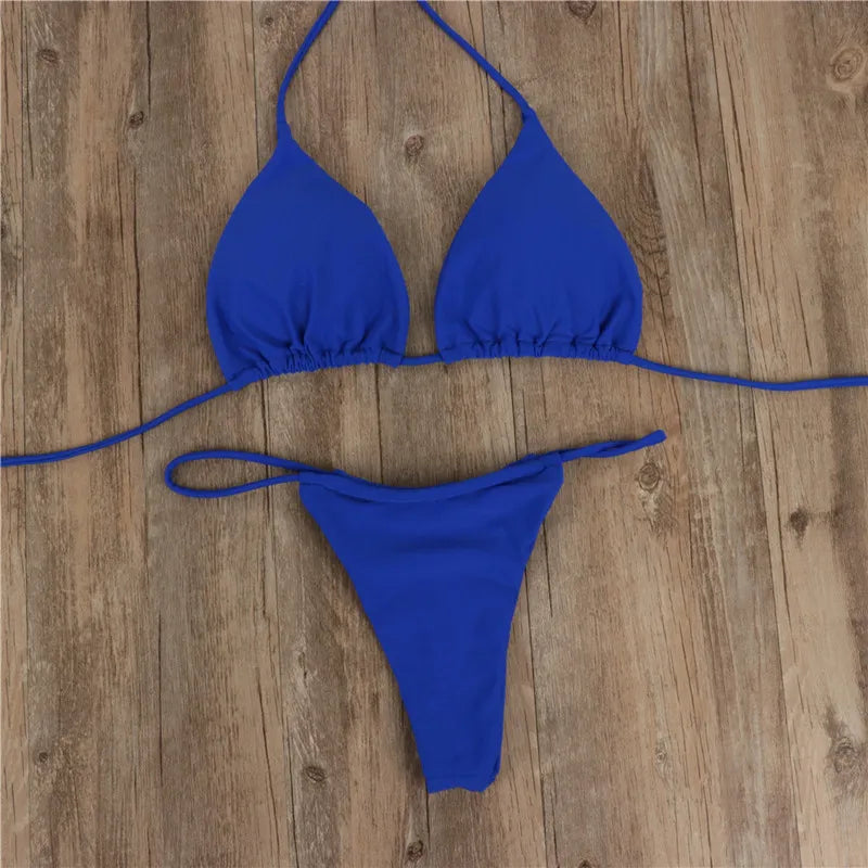 Bikini Conjunto Dos Piezas con Tiras Trenzadas — Bañador Sexy Talle Bajo para Mujer