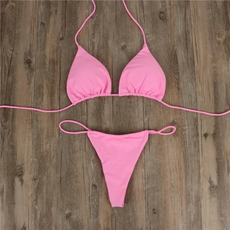 Bikini Conjunto Dos Piezas con Tiras Trenzadas — Bañador Sexy Talle Bajo para Mujer