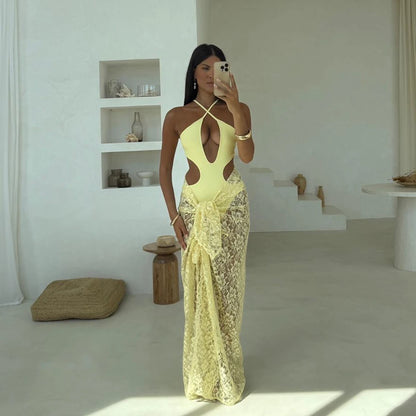 Micro Biquini con Falda Pareo Larga — Conjunto de Baño Luxury