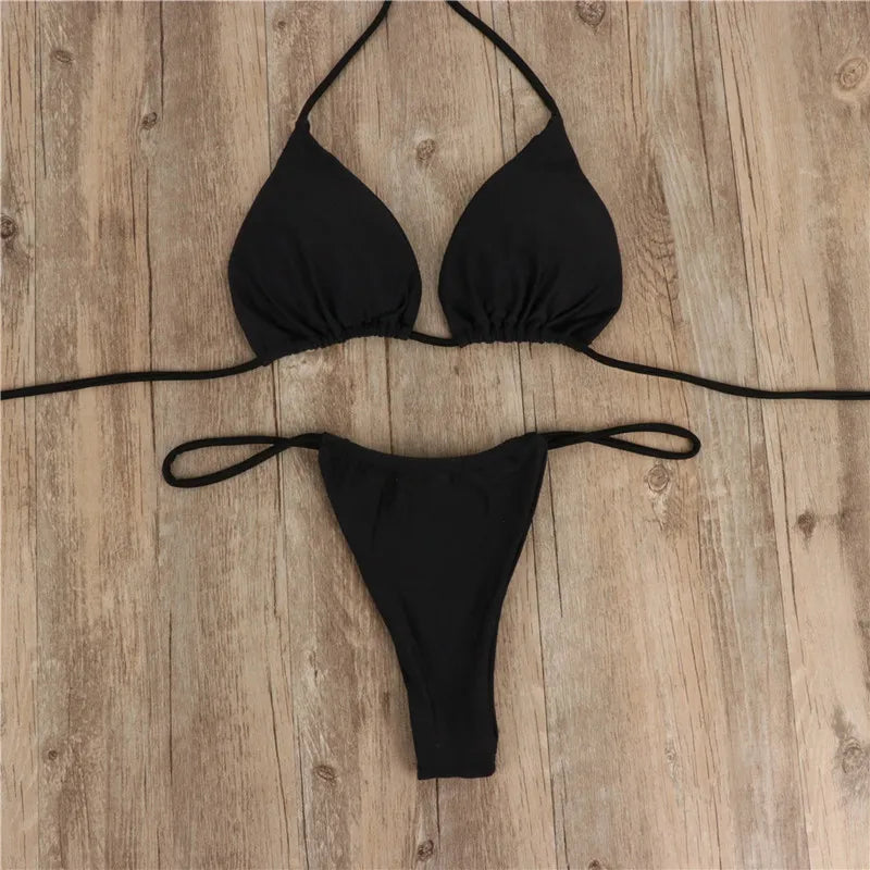 Bikini Conjunto Dos Piezas con Tiras Trenzadas — Bañador Sexy Talle Bajo para Mujer