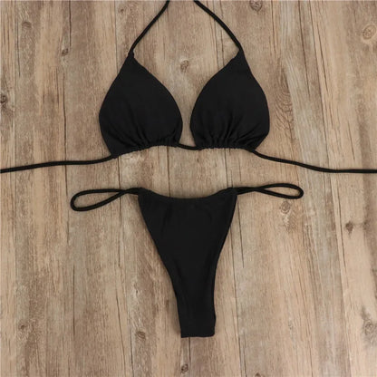 Bikini Conjunto Dos Piezas con Tiras Trenzadas — Bañador Sexy Talle Bajo para Mujer